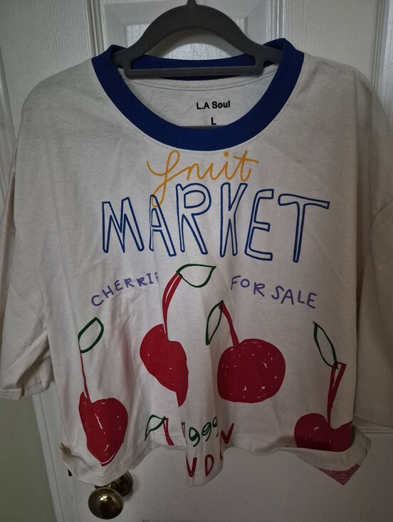 La Soul Tops - L.A. Soul White Graphic Tee with Royal Blue Trim